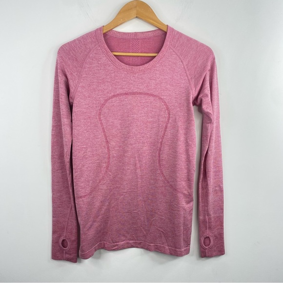 Lululemon Size 8 Swiftly Size Longsleeve Sparkly Pink Shirt Silverecent - Picture 2 of 7